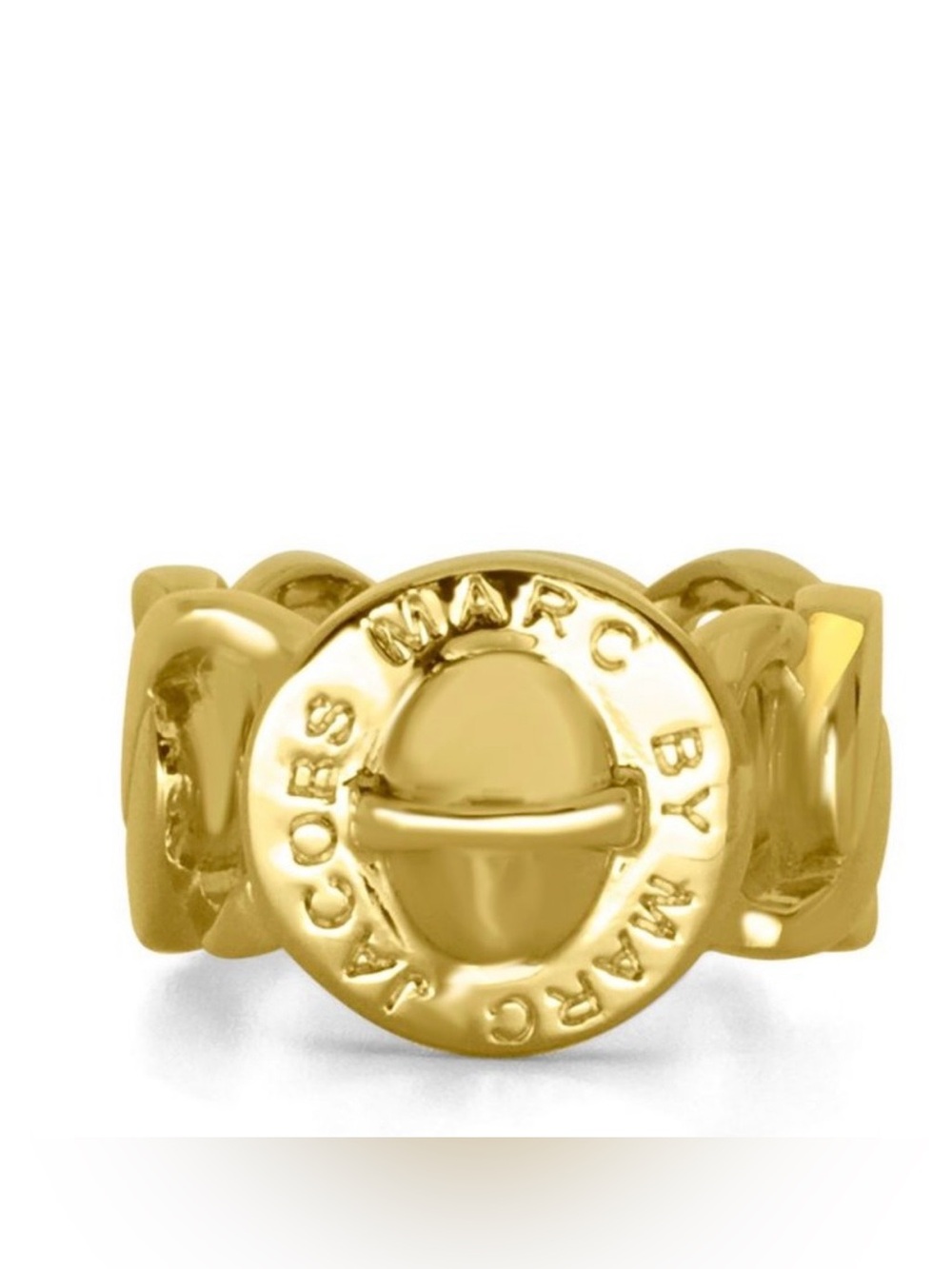 Marc by Marc Jacobs Gold Logo Disc Ring NWT Size S/M Ring
